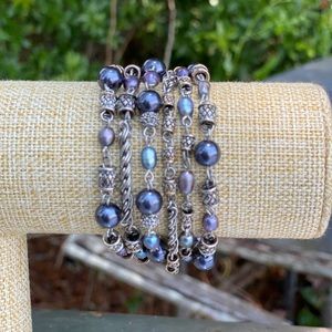 Six string hematite beaded bracelet in silver